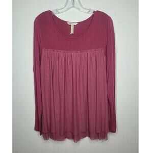 Matilda Jane pink maroon long sleeve babydoll blouse - small